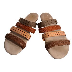 True Craft Strappy Flat Women's Size 7.5 M 2 Braided Brown Straps, 2 w/ Grommets